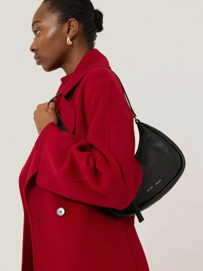 Leather Crescent Shoulder Bag Black Women Jigsaw Party