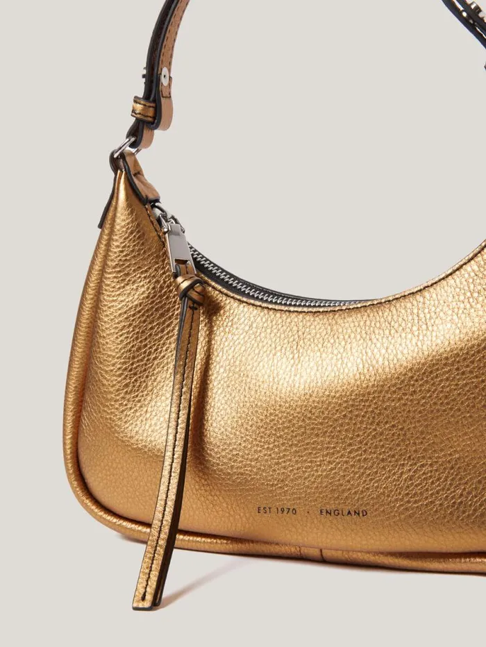 Leather Crescent Shoulder Bag Copper Women Jigsaw Bags