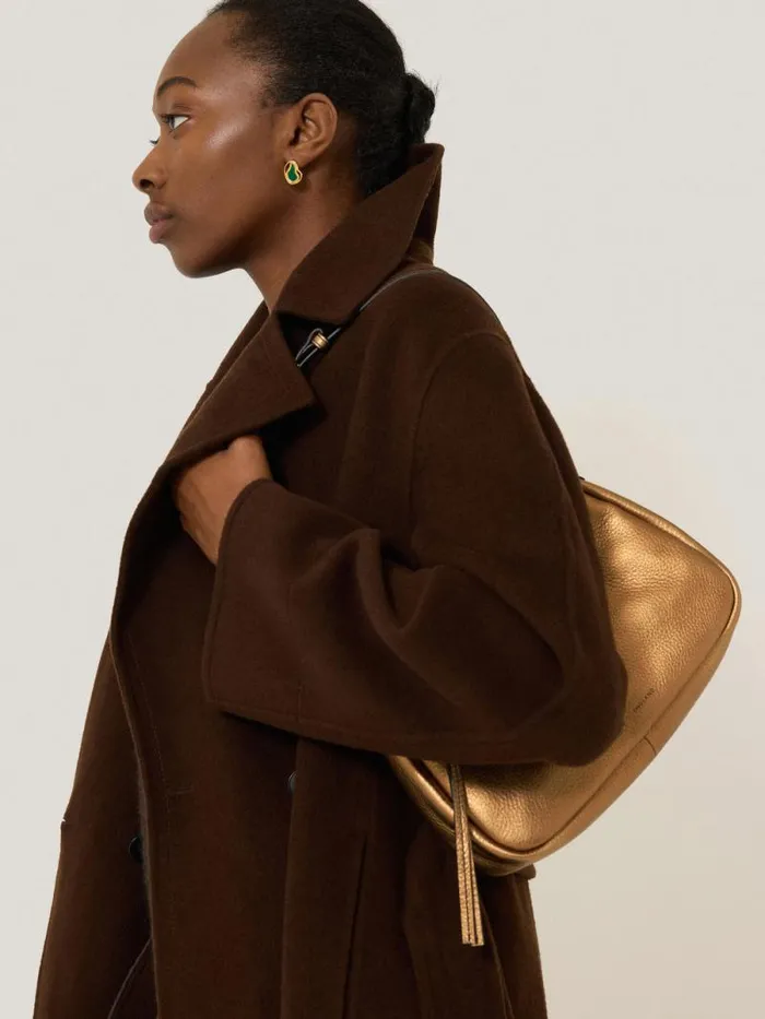 Leather Crescent Shoulder Bag Copper Women Jigsaw Bags