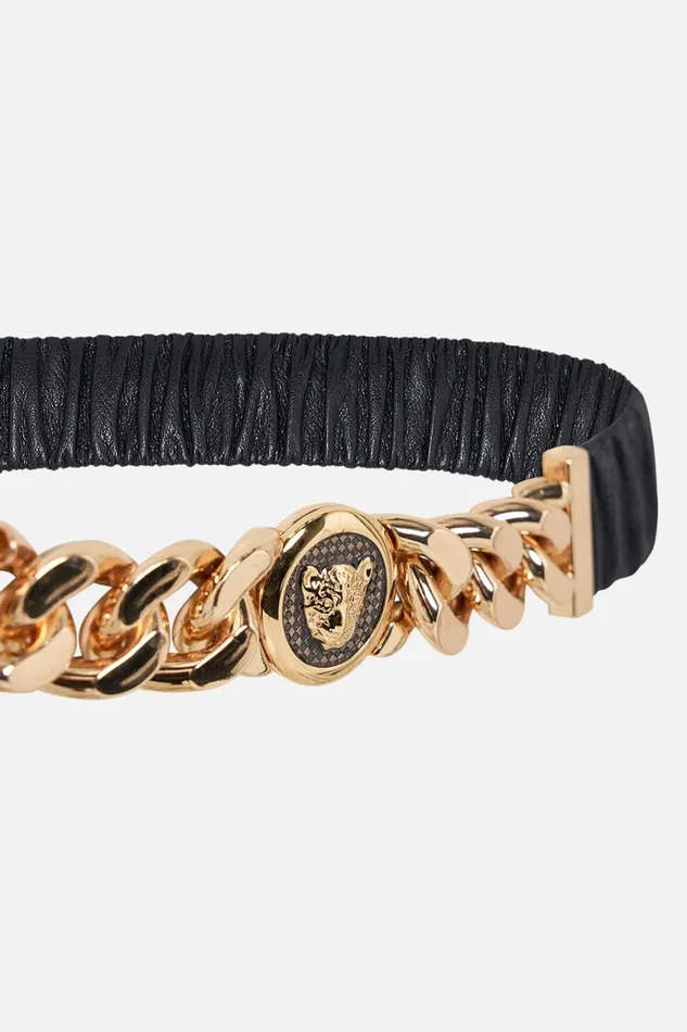 LEOPARD BUTTON ELASTIC BELT SOLID BLACK Solid Black WomensMens Camilla Belts