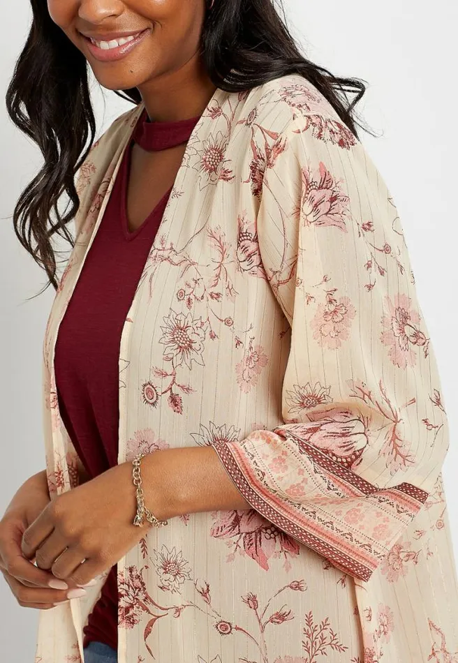 Light Pink Floral Bell Sleeve Kimono Women Maurices Tops