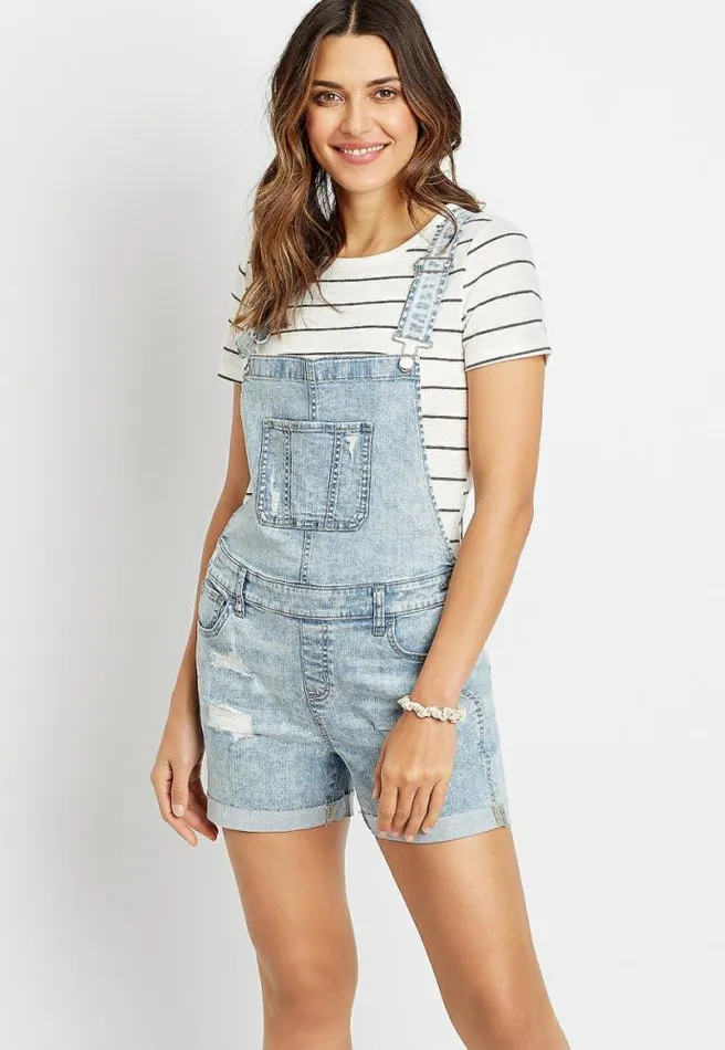Light Wash Ripped Cuffed 35In Short Overall Women Maurices Jeans