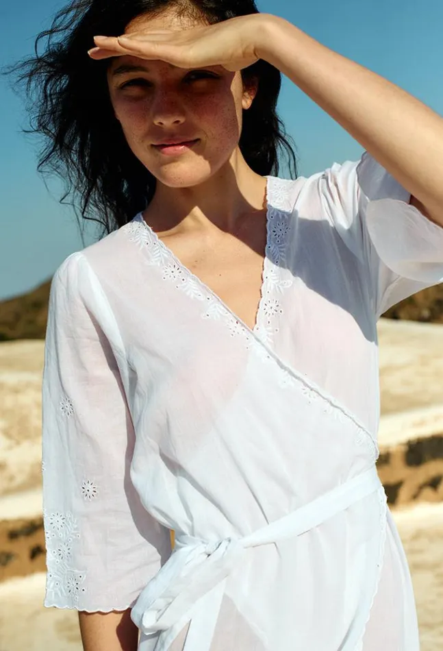 Lilou White Cotton Wrap Midi Dress Women Ciao Lucia White Dresses