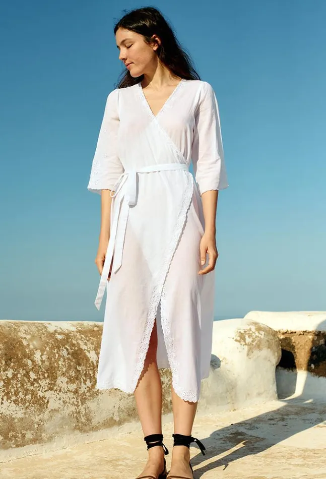 Lilou White Cotton Wrap Midi Dress Women Ciao Lucia White Dresses