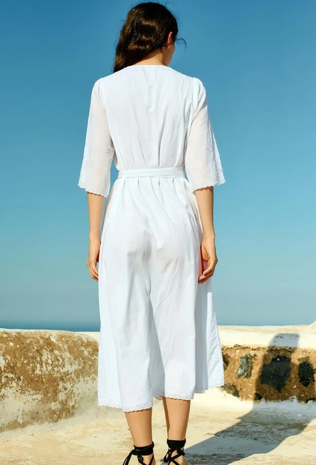 Lilou White Cotton Wrap Midi Dress Women Ciao Lucia White Dresses