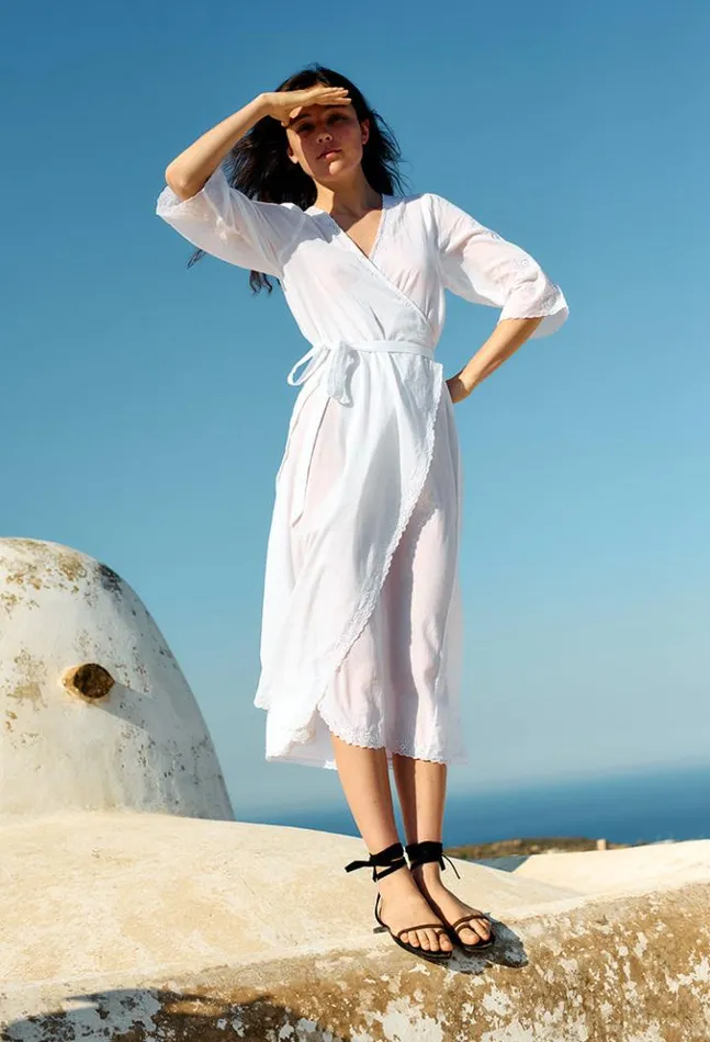 Lilou White Cotton Wrap Midi Dress Women Ciao Lucia White Dresses