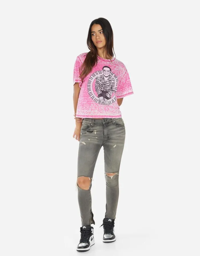 Linnea Elton John Piano Magenta Burnout Women Lauren Moshi Short Sleeve