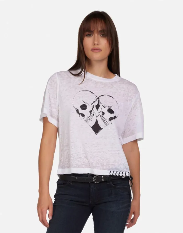 Linnea Skull Heart White Burnout Women Lauren Moshi Short Sleeve