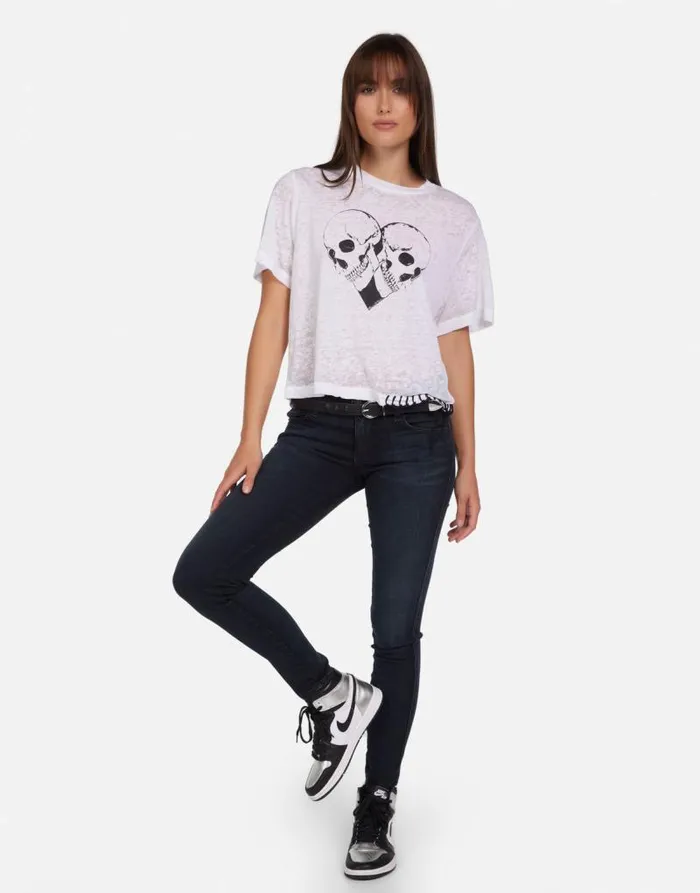 Linnea Skull Heart White Burnout Women Lauren Moshi Short Sleeve