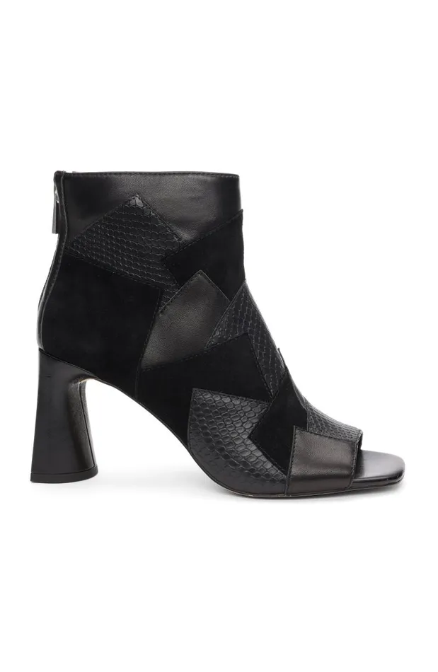 Liverpool Los Angeles Boots PARK BOOTIE MULTI LEATHER PATCHWORK OPEN TOE Black 8211 Womens
