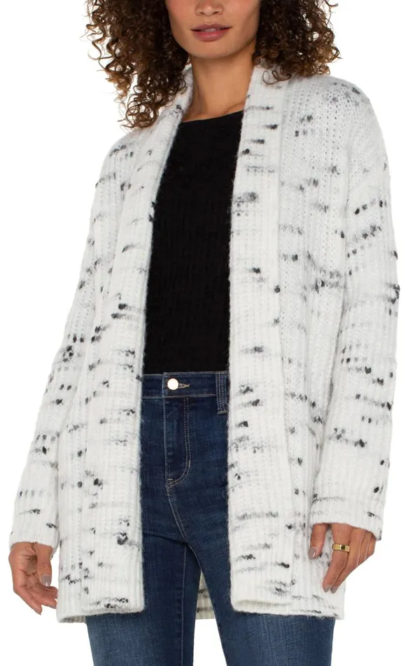 Liverpool Los Angeles Coatigans OPEN FRONT COATIGAN SWEATER Porcelain With Black Flek 8211 Womens