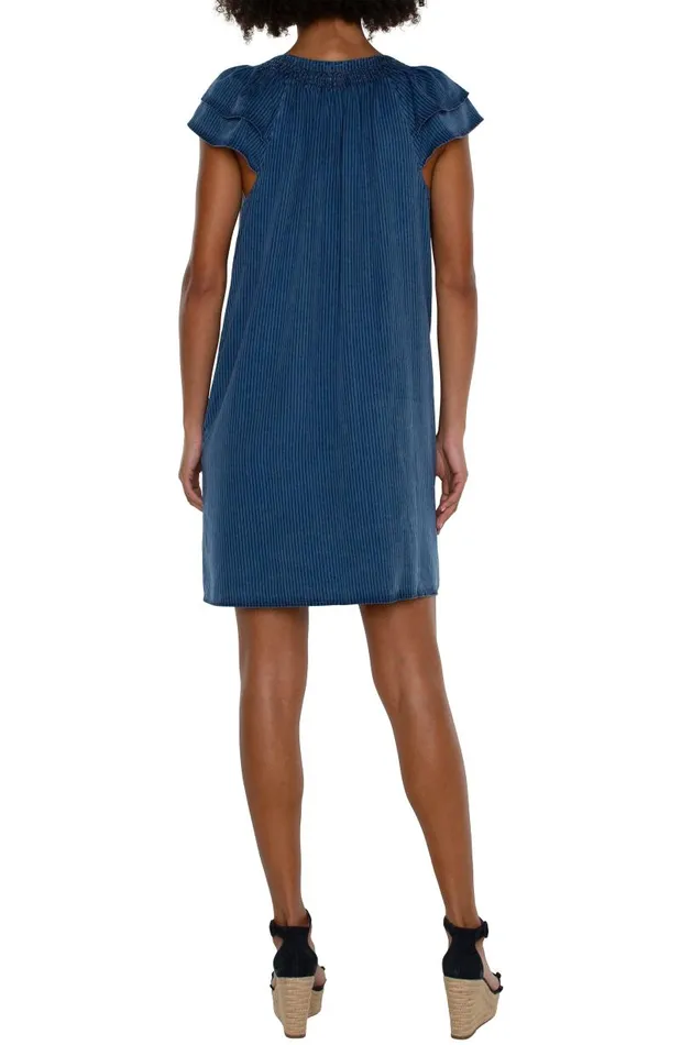 Liverpool Los Angeles Dresses CAP SLEEVE RAGLAN DRESS Indigo Pinstripe 8211 Womens