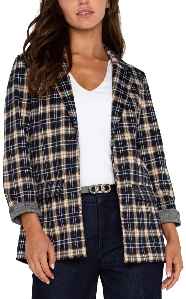 Liverpool Los Angeles Jackets BOYFRIEND BLAZER Dark Navy Tartan Plaid 8211 Womens