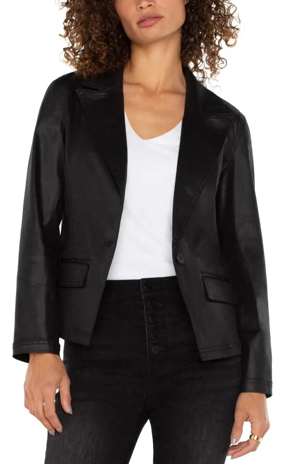 Liverpool Los Angeles Jackets NOTCH COLLAR ONE BUTTON BLAZER Coated Black 8211 Womens