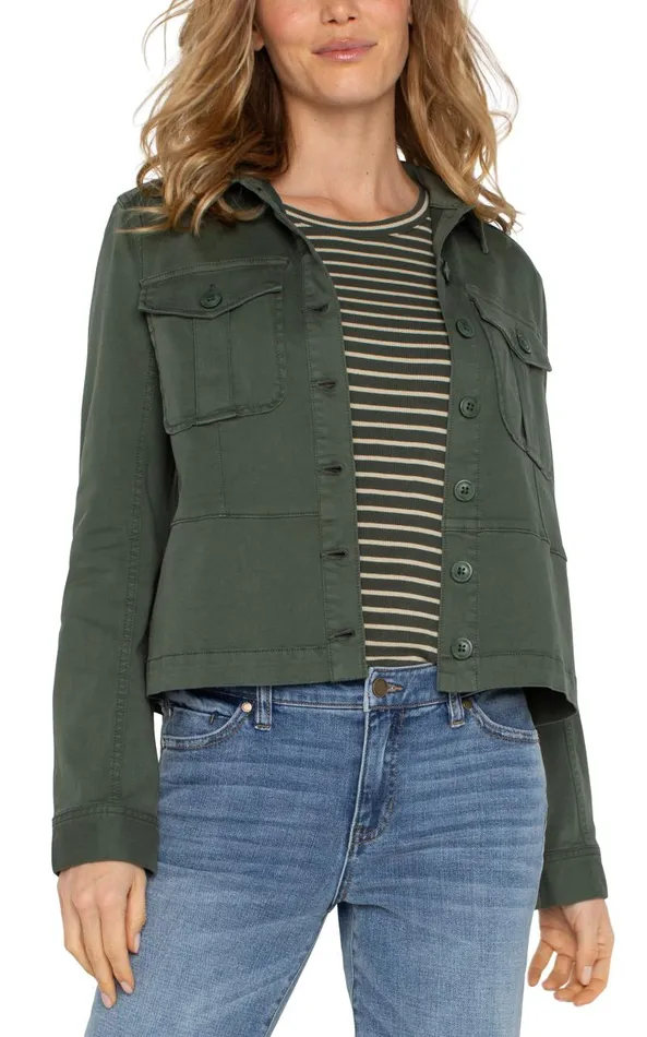 Liverpool Los Angeles Jackets TRUCKER JACKET WITH PEPLUM HEM Moss Green 8211 Womens