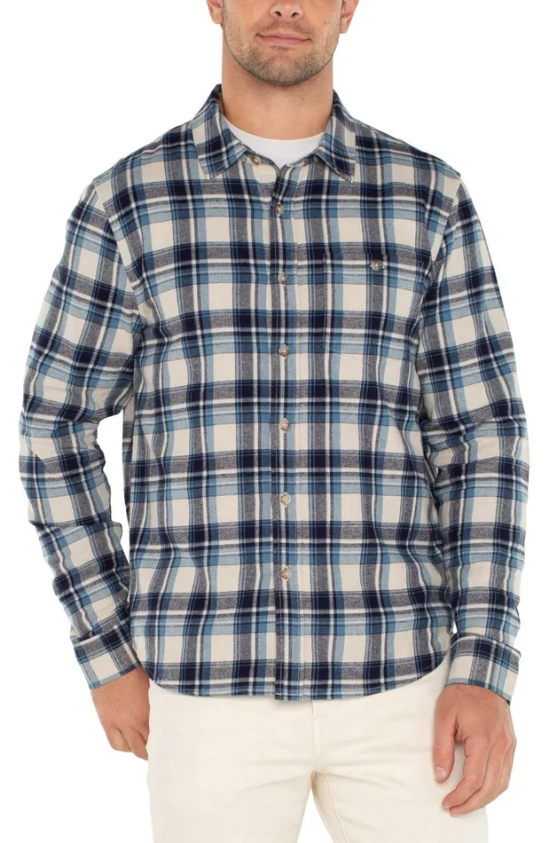 Liverpool Los Angeles Shirts LONG SLEEVE BUTTON UP SHIRT Light Tan Blue Multi 8211 Mens