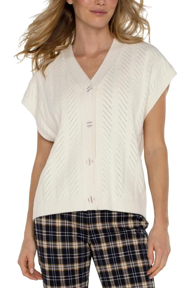 Liverpool Los Angeles Sweaters BUTTON FRONT SWEATER VEST Cream 8211 Womens