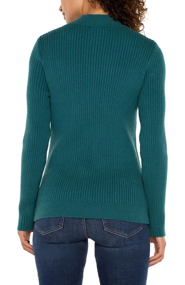 Liverpool Los Angeles Sweaters MOCK NECK CABLE SWEATER Malachite 8211 Womens