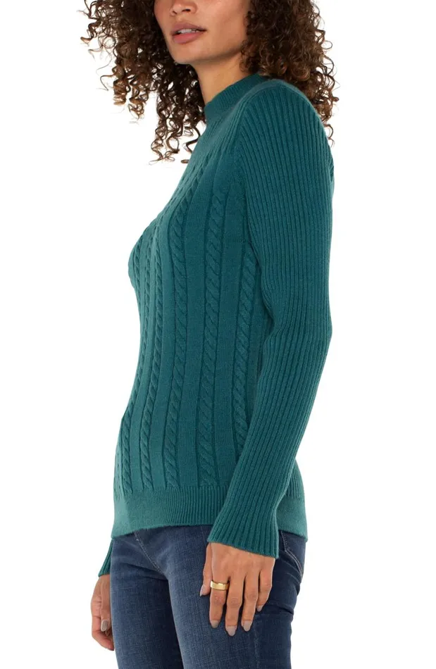 Liverpool Los Angeles Sweaters MOCK NECK CABLE SWEATER Malachite 8211 Womens
