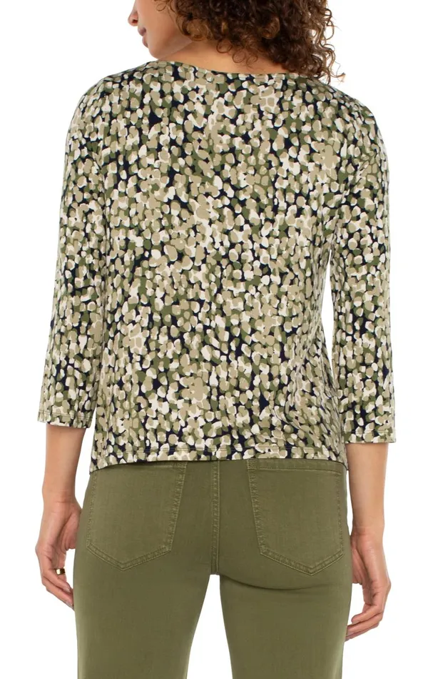 Liverpool Los Angeles Tees 34 SLEEVE DRAPED NECK KNIT TOP Olive Camo Dot 8211 Womens