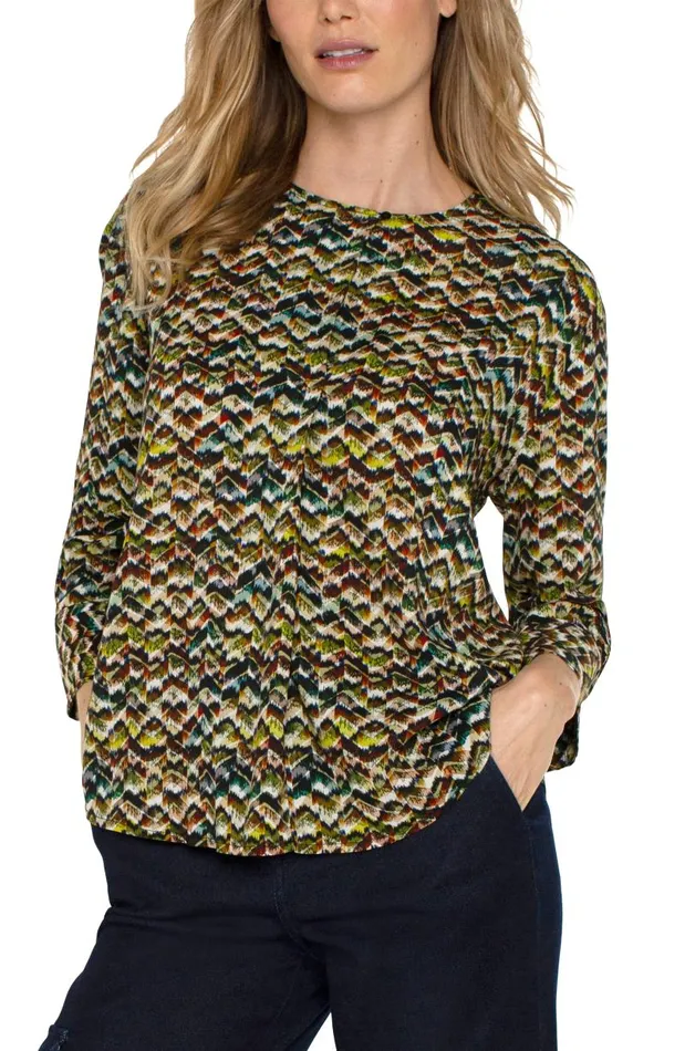 Liverpool Los Angeles Tops 34 SLEEVE POPOVER WOVEN BLOUSE Tourmaline Multi 8211 Womens