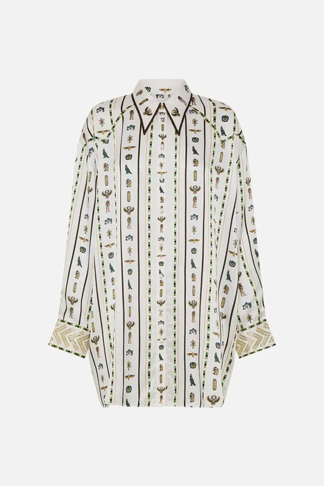 LONG LINE SHIRT WITH YOKE AND BUTTON DETAIL VALLEY OF THE QUEENS Valley Of The Queens Womens Camilla Long Sleeve Tops