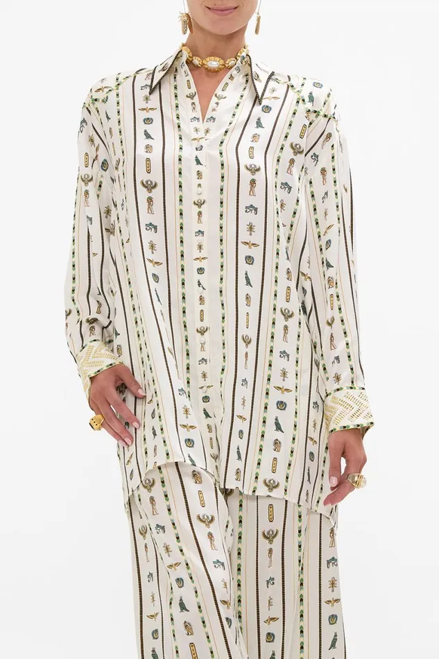 LONG LINE SHIRT WITH YOKE AND BUTTON DETAIL VALLEY OF THE QUEENS Valley Of The Queens Womens Camilla Long Sleeve Tops
