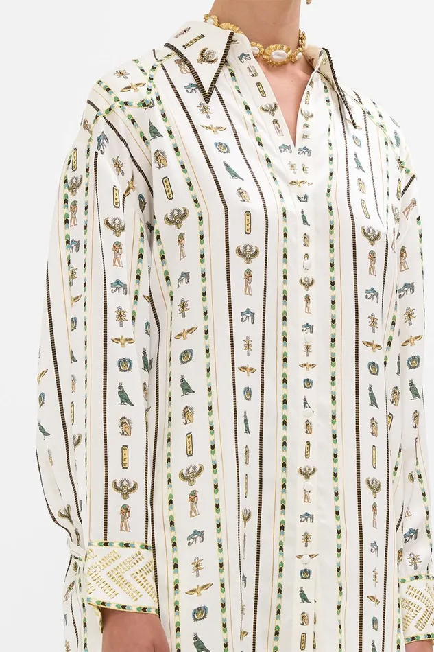 LONG LINE SHIRT WITH YOKE AND BUTTON DETAIL VALLEY OF THE QUEENS Valley Of The Queens Womens Camilla Long Sleeve Tops
