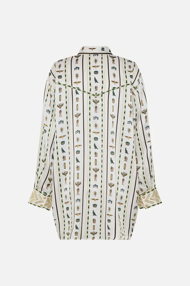 LONG LINE SHIRT WITH YOKE AND BUTTON DETAIL VALLEY OF THE QUEENS Valley Of The Queens Womens Camilla Long Sleeve Tops