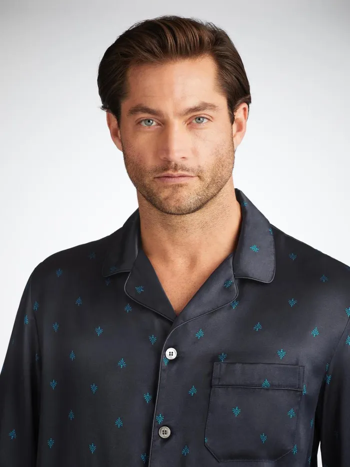 Long Pajamas Men Derek Rose Pajamas Brindisi 106 Silk Satin Navy