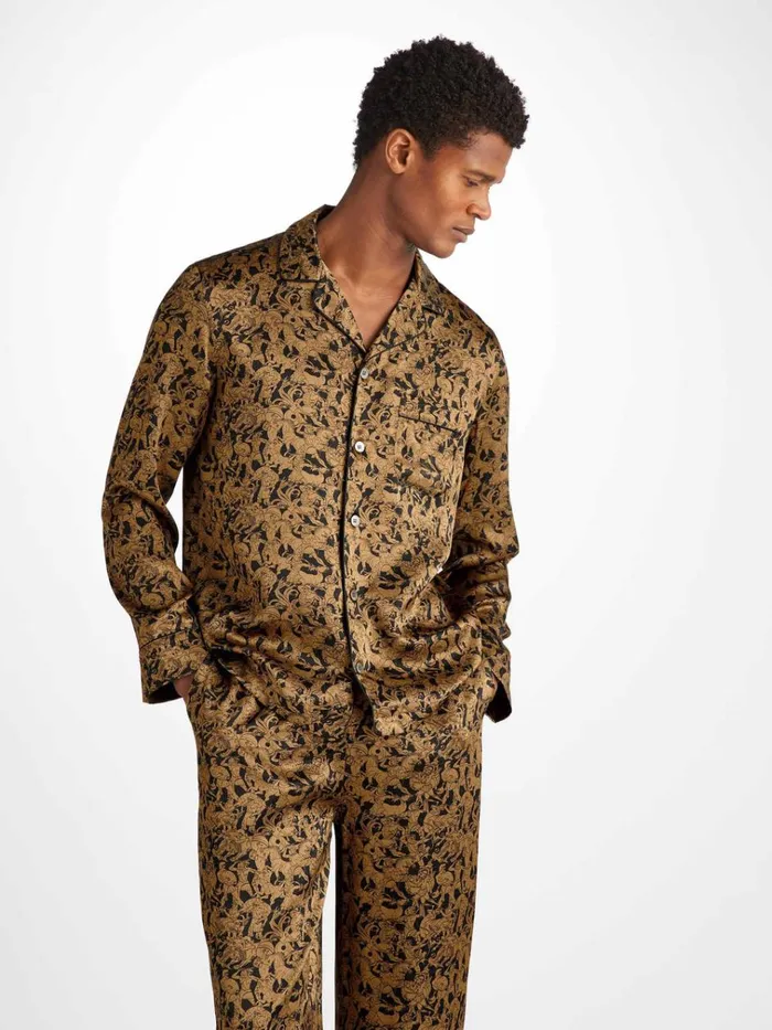 Long Pajamas Men Derek Rose Pajamas Brindisi 108 Silk Satin Black