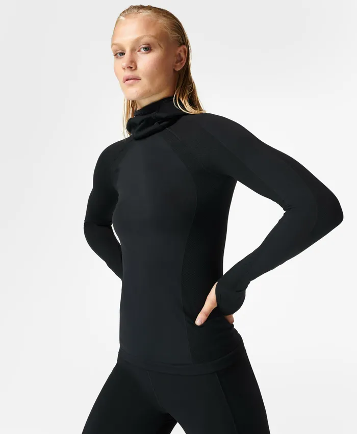 Long Sleeve Tops Sweaty Betty Women Athlete Hooded Long Sleeve Top Black