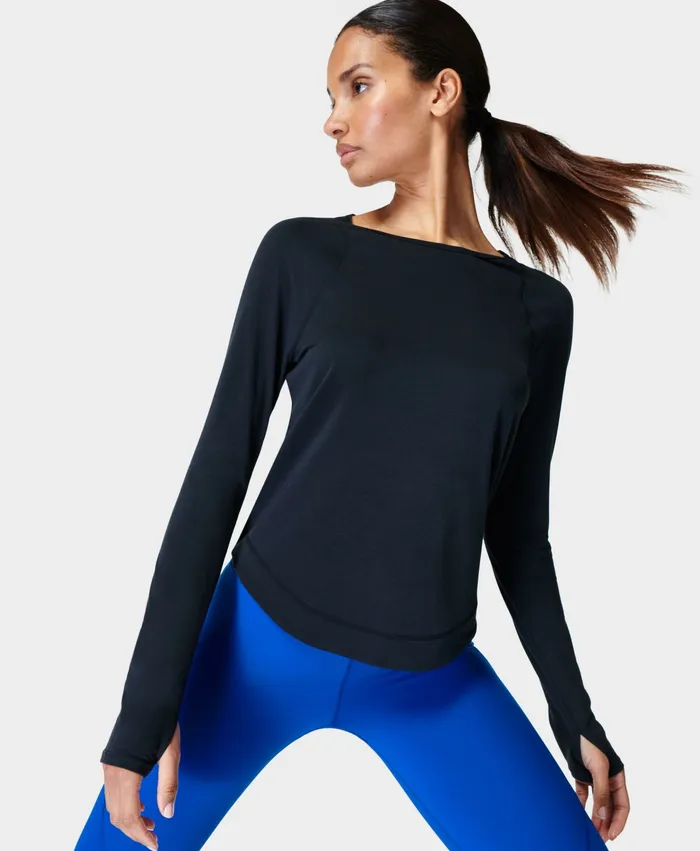 Long Sleeve Tops Sweaty Betty Women Breathe Easy Running Long Sleeve Top Black