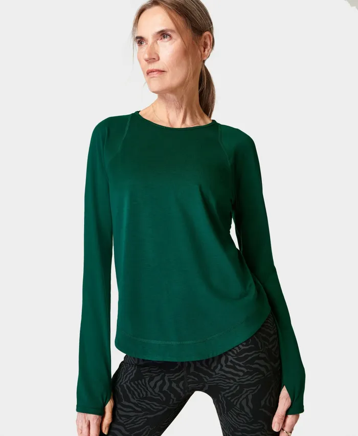 Long Sleeve Tops Sweaty Betty Women Breathe Easy Running Long Sleeve Top Retro Green