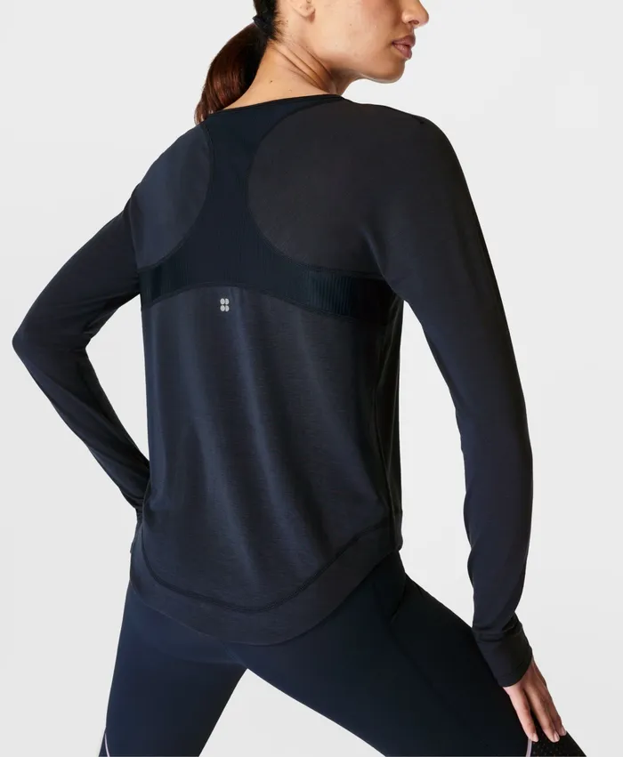 Long Sleeve Tops Women Breathe Easy Running Long Sleeve Top Navy Blue Sweaty Betty