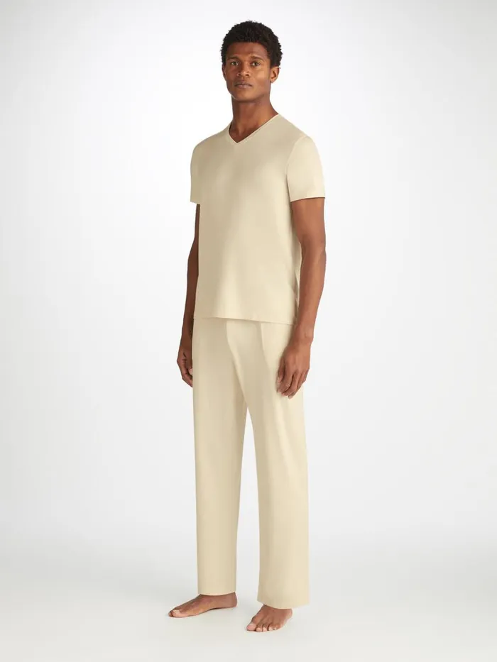 Lounge Pants Men Derek Rose Lounge Pants Basel Micro Modal Stretch Ecru