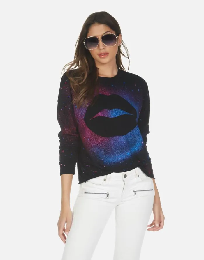 Luella Galaxy Lip Black Galaxy Splatter Women Lauren Moshi Long Sleeve