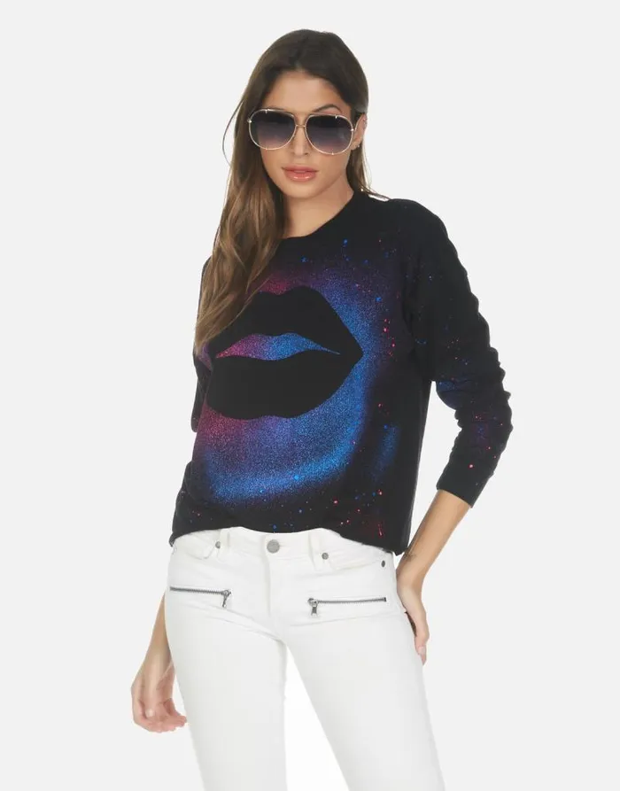 Luella Galaxy Lip Black Galaxy Splatter Women Lauren Moshi Long Sleeve