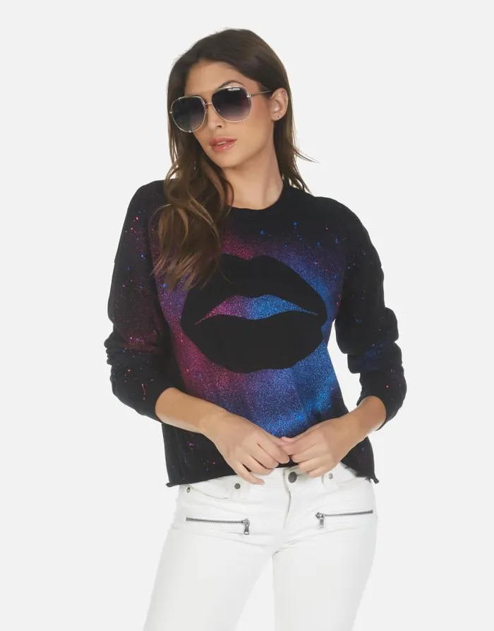 Luella Galaxy Lip Black Galaxy Splatter Women Lauren Moshi Long Sleeve