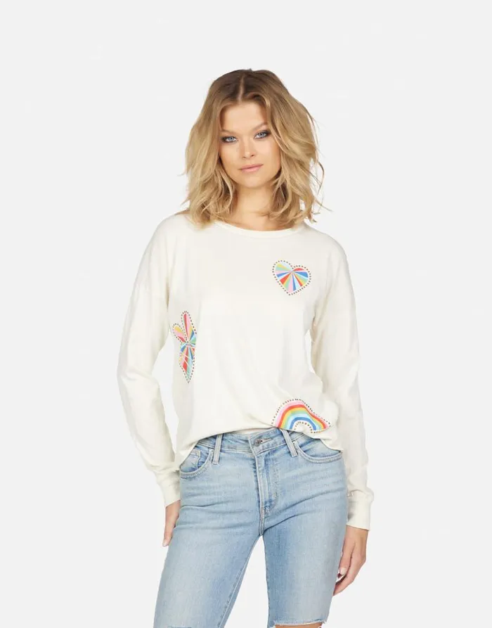Luella Studded Stripe Peace Light Ivory Women Lauren Moshi Long Sleeve