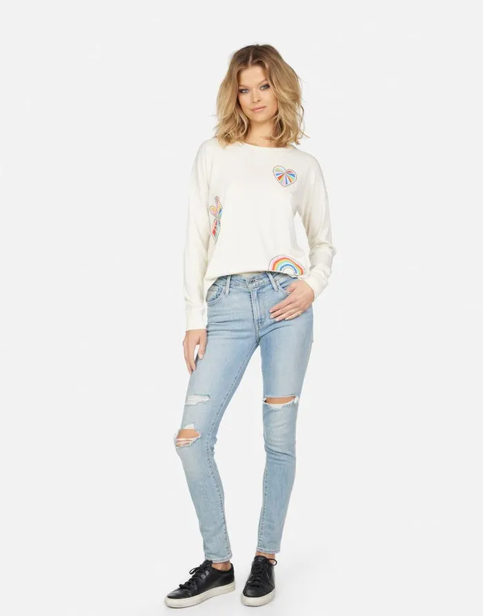Luella Studded Stripe Peace Light Ivory Women Lauren Moshi Long Sleeve