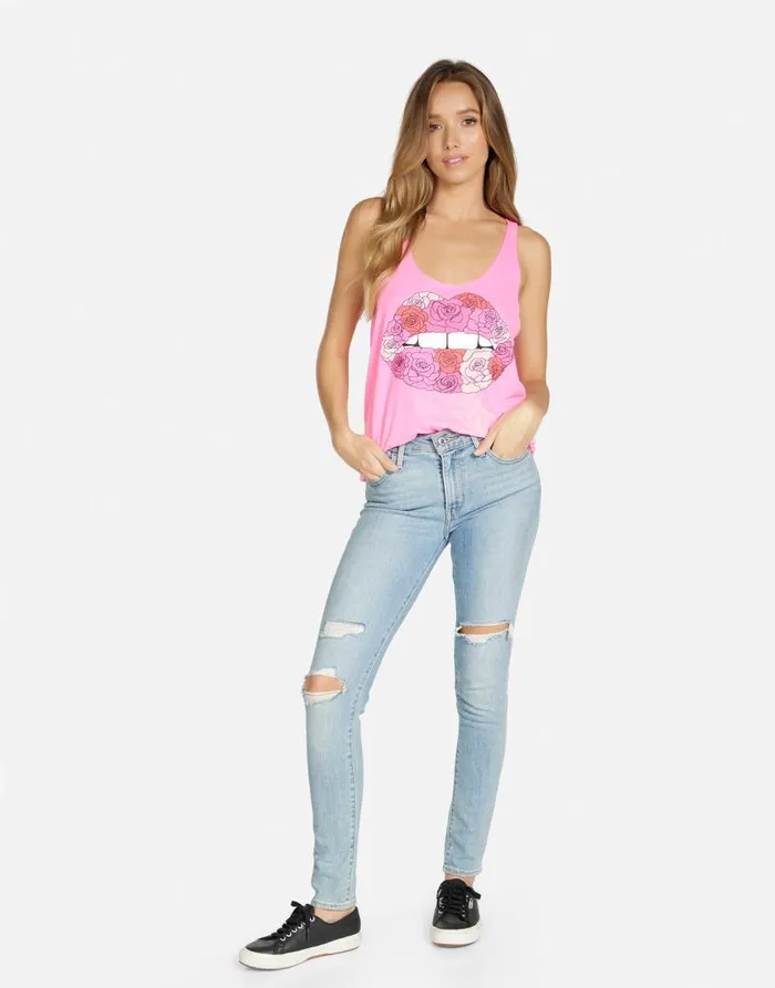 Maisie Rose Lip Neon Pink Women Lauren Moshi Tanks