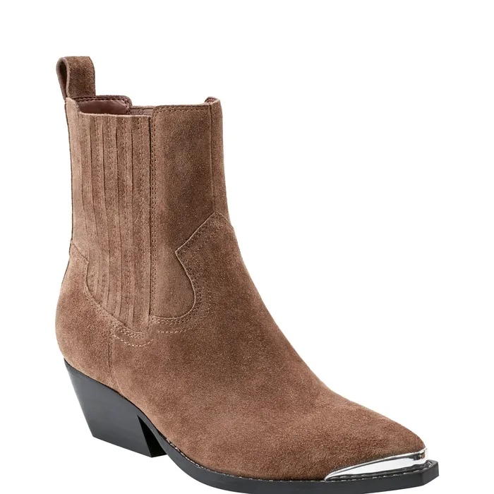 Marc Fisher Pryce Western Bootie Natural Suede Women Casual Boots