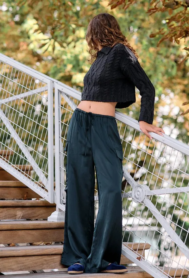 Marceau Black Satin Cargo Pant Women Ciao Lucia Pants