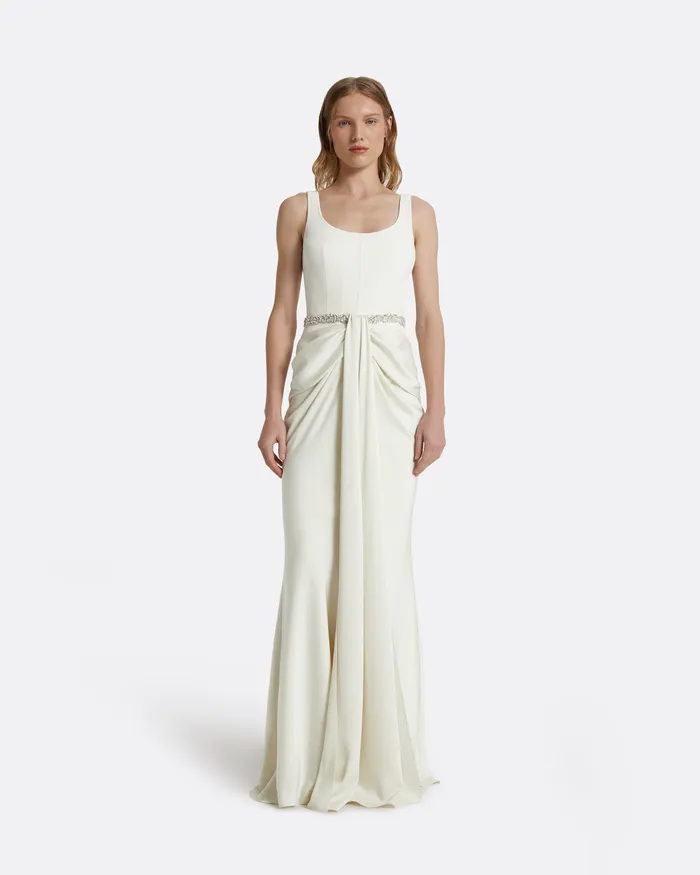 Marlena Ivory Embroidered Long Dress Ivory Bridal Safiyaa Women