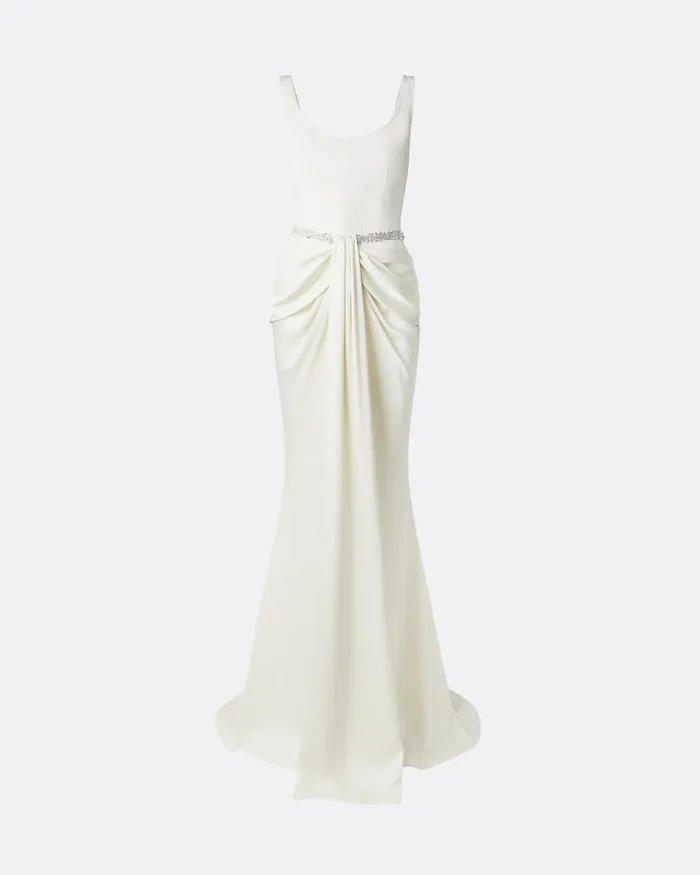 Marlena Ivory Embroidered Long Dress Ivory Bridal Safiyaa Women
