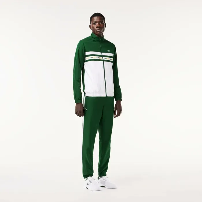Matching Sets Men Lacoste Men039s Logo Stripe Tennis Sweatsuit Green White 291