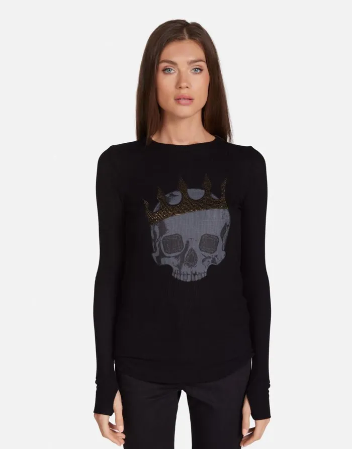 McKinley Diamond Royal Skull Black Women Lauren Moshi Long Sleeve