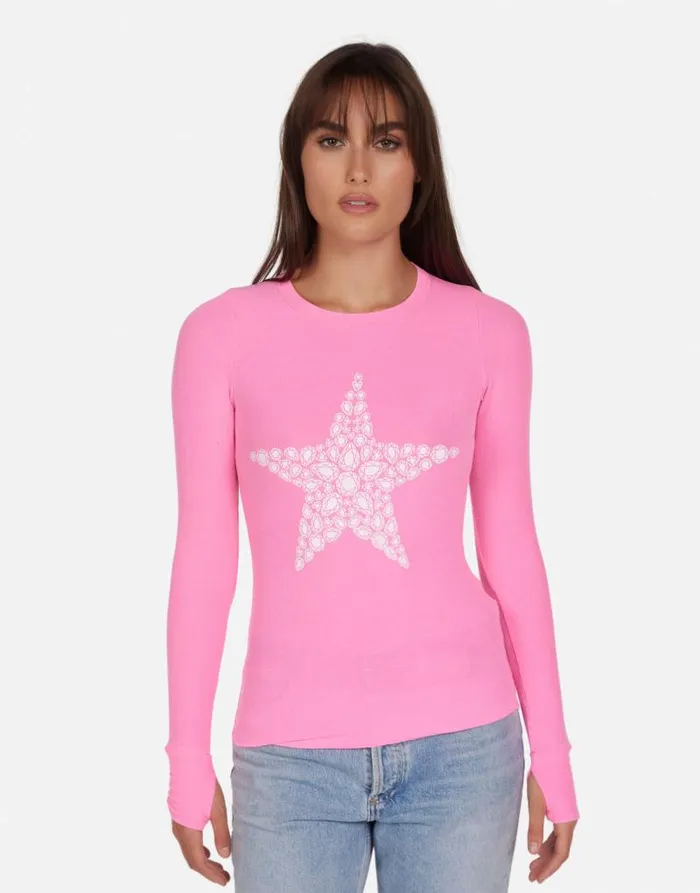McKinley Diamond Star Neon Pink Women Lauren Moshi Long Sleeve