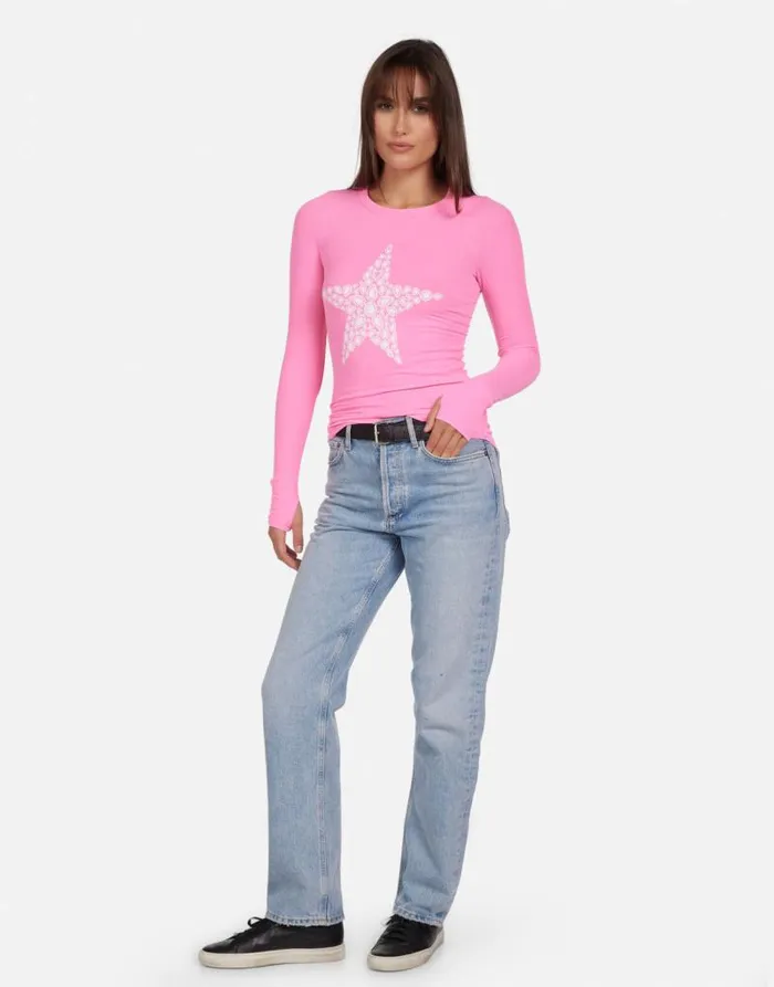 McKinley Diamond Star Neon Pink Women Lauren Moshi Long Sleeve